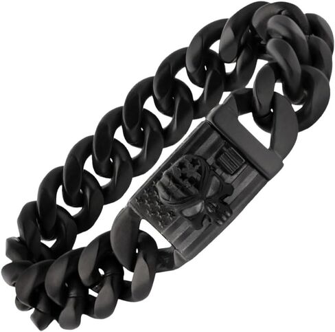Hero Company Cuban Link Bracelet for Men - ‘Vindicta Retribution’ Black Skull Stainless Steel Bracelet - Helps Pair Veterans With A Service Dog or Shelter Dog in Saudi Arabia