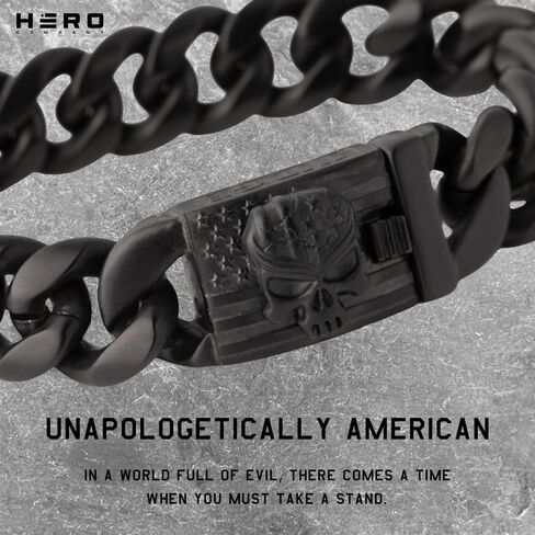 Hero Company Cuban Link Bracelet for Men - ‘Vindicta Retribution’ Black Skull Stainless Steel Bracelet - Helps Pair Veterans With A Service Dog or Shelter Dog in Saudi Arabia