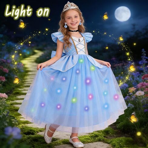 Cinderella Princess Dress for Little Girls Puff Sleeve LED Light Up Costume Christmas Carnival Cosplay Outfit in Kuwait
