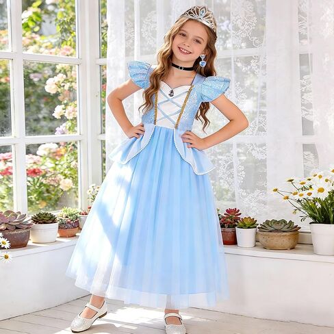 Cinderella Princess Dress for Little Girls Puff Sleeve LED Light Up Costume Christmas Carnival Cosplay Outfit in Kuwait