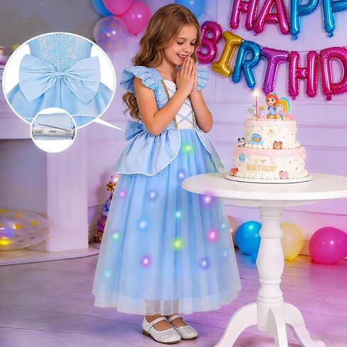 Cinderella Princess Dress for Little Girls Puff Sleeve LED Light Up Costume Christmas Carnival Cosplay Outfit in Kuwait