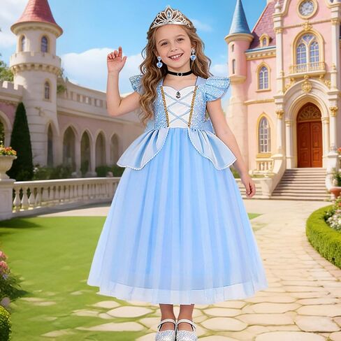 Cinderella Princess Dress for Little Girls Puff Sleeve LED Light Up Costume Christmas Carnival Cosplay Outfit in Kuwait
