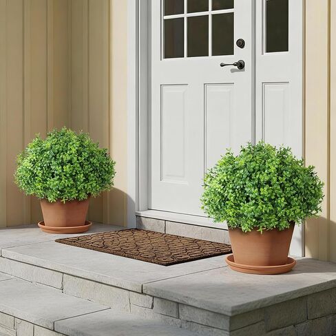 Set of 2 Artificial Boxwood Topiary Ball Trees - UV Resistant Faux Boxwood Potted Plants, Spring Summer Greenery Fake Bushes for Front Door Farmhouse Garden Porch Outdoor Decor in Saudi Arabia