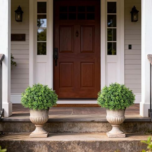 Set of 2 Artificial Boxwood Topiary Ball Trees - UV Resistant Faux Boxwood Potted Plants, Spring Summer Greenery Fake Bushes for Front Door Farmhouse Garden Porch Outdoor Decor in Saudi Arabia
