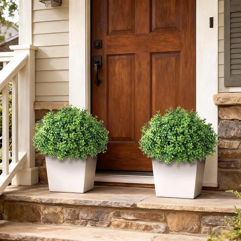 Set of 2 Artificial Boxwood Topiary Ball Trees - UV Resistant Faux Boxwood Potted Plants, Spring Summer Greenery Fake Bushes for Front Door Farmhouse Garden Porch Outdoor Decor in Saudi Arabia