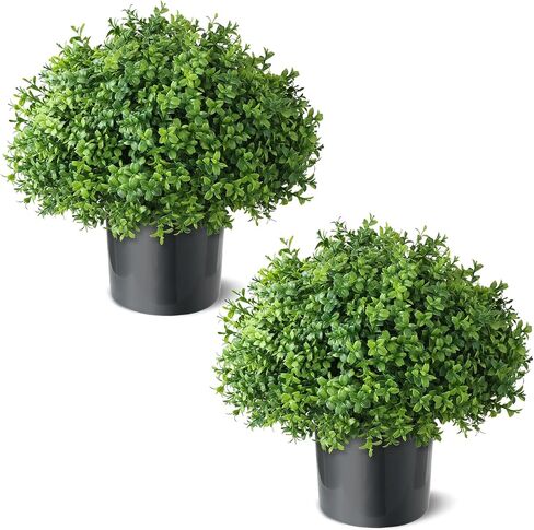 Set of 2 Artificial Boxwood Topiary Ball Trees - UV Resistant Faux Boxwood Potted Plants, Spring Summer Greenery Fake Bushes for Front Door Farmhouse Garden Porch Outdoor Decor in Saudi Arabia