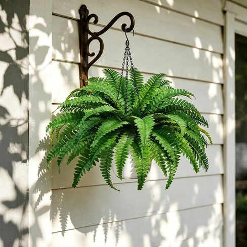 2Pack Artificial Boston Fern Fake Hanging Ferns Plants 23.6'' UV Resistant Faux Ferns in Pots 50 Leaves Artificial Fern Hanging Baskets Faux Potted Plant for Outside Porch Patio Home Garden Decor in Saudi Arabia