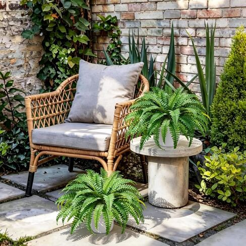 2Pack Artificial Boston Fern Fake Hanging Ferns Plants 23.6'' UV Resistant Faux Ferns in Pots 50 Leaves Artificial Fern Hanging Baskets Faux Potted Plant for Outside Porch Patio Home Garden Decor in Saudi Arabia