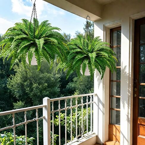 2Pack Artificial Boston Fern Fake Hanging Ferns Plants 23.6'' UV Resistant Faux Ferns in Pots 50 Leaves Artificial Fern Hanging Baskets Faux Potted Plant for Outside Porch Patio Home Garden Decor in Saudi Arabia