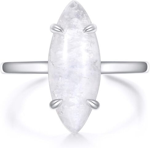 18x7mm Genuine Moonstone Minimalism Rings, Sterling Silver Dainty Rings Healing Gemstone Real Jewelry for Women in Saudi Arabia