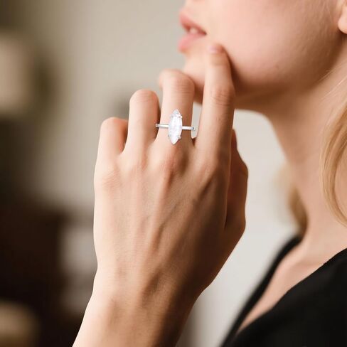18x7mm Genuine Moonstone Minimalism Rings, Sterling Silver Dainty Rings Healing Gemstone Real Jewelry for Women in Saudi Arabia