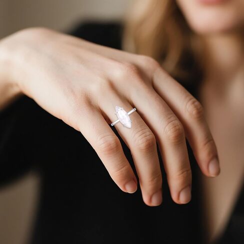 18x7mm Genuine Moonstone Minimalism Rings, Sterling Silver Dainty Rings Healing Gemstone Real Jewelry for Women in Saudi Arabia