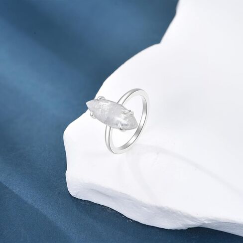 18x7mm Genuine Moonstone Minimalism Rings, Sterling Silver Dainty Rings Healing Gemstone Real Jewelry for Women in Saudi Arabia