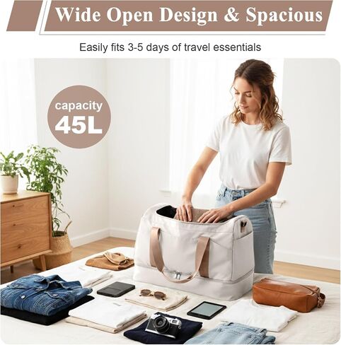 Large Travel Duffle Bag,Carry-on Overnight Weekender Bags for Women | Travel Bag with Shoe Compartment & Wet Pocket for Travel, Gym, Weekend, Hospital in Saudi Arabia
