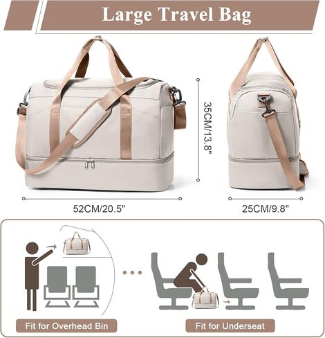 Large Travel Duffle Bag,Carry-on Overnight Weekender Bags for Women | Travel Bag with Shoe Compartment & Wet Pocket for Travel, Gym, Weekend, Hospital in Saudi Arabia