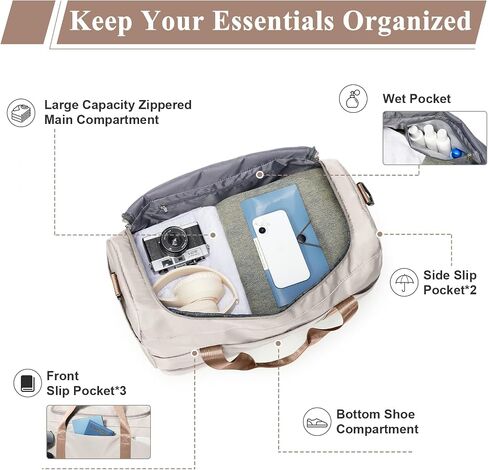 Large Travel Duffle Bag,Carry-on Overnight Weekender Bags for Women | Travel Bag with Shoe Compartment & Wet Pocket for Travel, Gym, Weekend, Hospital in Saudi Arabia