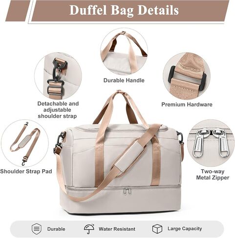 Large Travel Duffle Bag,Carry-on Overnight Weekender Bags for Women | Travel Bag with Shoe Compartment & Wet Pocket for Travel, Gym, Weekend, Hospital in Saudi Arabia