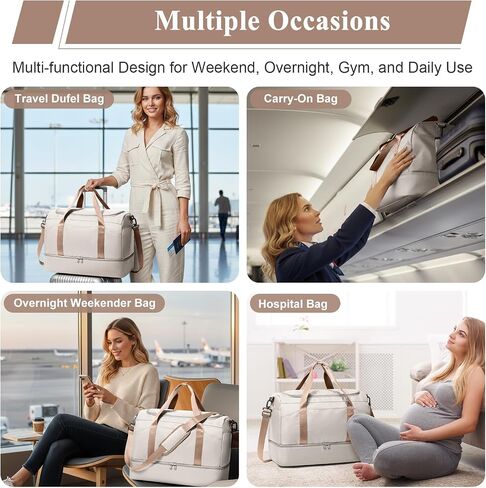 Large Travel Duffle Bag,Carry-on Overnight Weekender Bags for Women | Travel Bag with Shoe Compartment & Wet Pocket for Travel, Gym, Weekend, Hospital in Saudi Arabia