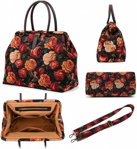 Vintage Floral Carpet Bag Large Capacity Tapestry Weekender Travel Bag for Women,Crossbody Tote for Daily Work and Travel in Saudi Arabia