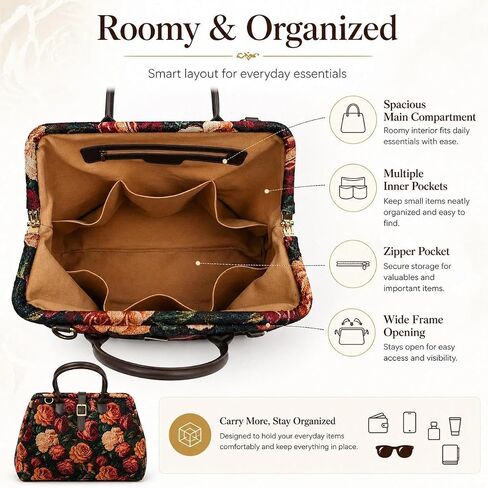 Vintage Floral Carpet Bag Large Capacity Tapestry Weekender Travel Bag for Women,Crossbody Tote for Daily Work and Travel in Saudi Arabia