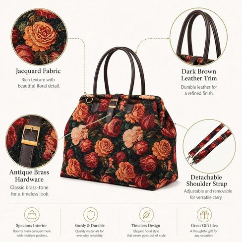 Vintage Floral Carpet Bag Large Capacity Tapestry Weekender Travel Bag for Women,Crossbody Tote for Daily Work and Travel in Saudi Arabia