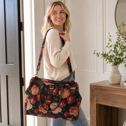 Vintage Floral Carpet Bag Large Capacity Tapestry Weekender Travel Bag for Women,Crossbody Tote for Daily Work and Travel in Saudi Arabia