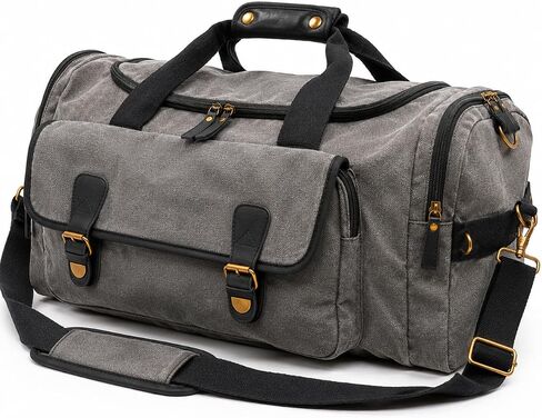Oversized Canvas Weekender Duffel Bag for Men, Gift for Dad, Genuine Leather Trim & Brass Hardware, 23" Carry-On Travel Bag, Large Overnight Weekend Bag, Gray in Kuwait