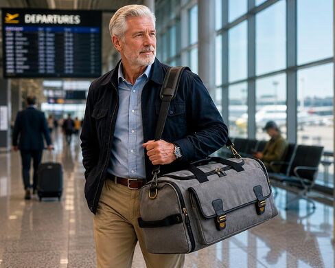 Oversized Canvas Weekender Duffel Bag for Men, Gift for Dad, Genuine Leather Trim & Brass Hardware, 23" Carry-On Travel Bag, Large Overnight Weekend Bag, Gray in Kuwait