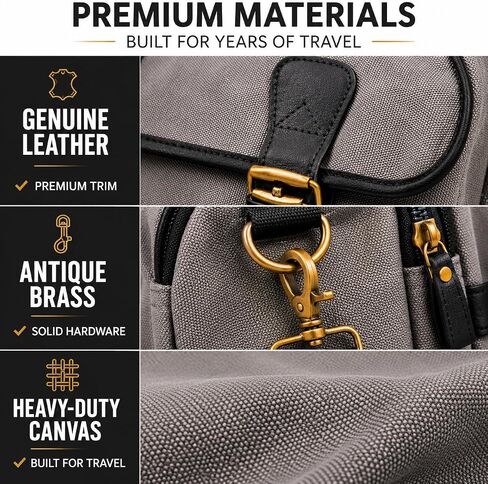 Oversized Canvas Weekender Duffel Bag for Men, Gift for Dad, Genuine Leather Trim & Brass Hardware, 23" Carry-On Travel Bag, Large Overnight Weekend Bag, Gray in Kuwait