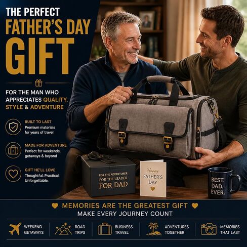 Oversized Canvas Weekender Duffel Bag for Men, Gift for Dad, Genuine Leather Trim & Brass Hardware, 23" Carry-On Travel Bag, Large Overnight Weekend Bag, Gray in Kuwait