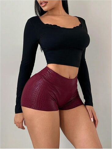سراويل RoseSeek النسائية Y2k الجلدية صيفية عالية الخصر نحيفة الهذيان سراويل قصيرة ملابس الحفلات الموسيقية in Saudi Arabia