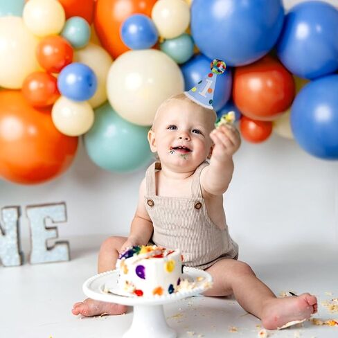 Colorful Polka Dot High Chair Banner & Hat - Little One First Birthday Decorations,Rainbow Blue One Highchair Banner,Polka Dot 1st Birthday Hat,Colorful Party Set Photo Props in Kuwait