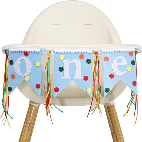 Colorful Polka Dot High Chair Banner & Hat - Little One First Birthday Decorations,Rainbow Blue One Highchair Banner,Polka Dot 1st Birthday Hat,Colorful Party Set Photo Props in Kuwait