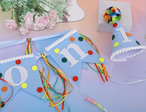 Colorful Polka Dot High Chair Banner & Hat - Little One First Birthday Decorations,Rainbow Blue One Highchair Banner,Polka Dot 1st Birthday Hat,Colorful Party Set Photo Props in Kuwait