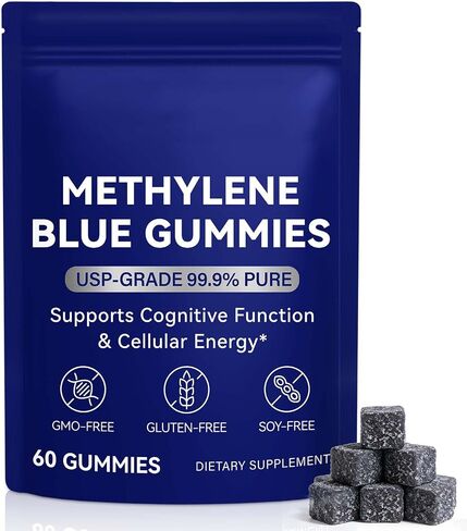 Methylene Blue Gummies 60 Count - 5mg of Methylene Blue Per Gummy, 99.9% Pure - Supports Cognitive Function, Mental Focus & Cellular Energy - Antioxidant Support, Vegan, Non GMO in Kuwait