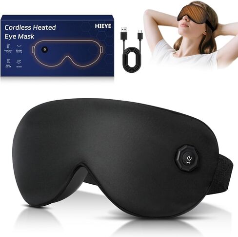 Silk Cordless Heated Eye Mask for Dry Eyes, Cordless Eye Mask Electric Warm Compress for Fast Eye Relief Rechargeable USB Heat Relax Mask for Sleep Black in Saudi Arabia