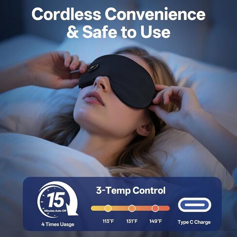 Silk Cordless Heated Eye Mask for Dry Eyes, Cordless Eye Mask Electric Warm Compress for Fast Eye Relief Rechargeable USB Heat Relax Mask for Sleep Black in Saudi Arabia