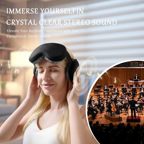 CLOZIA Sleep Headphones Wireless Bluetooth, White Noise Bluetooth Sleep Mask with 12 Soothing Sound, Sleep Mask with Bluetooth Headphones for Travel Yoga Office Meditation, Black in Saudi Arabia