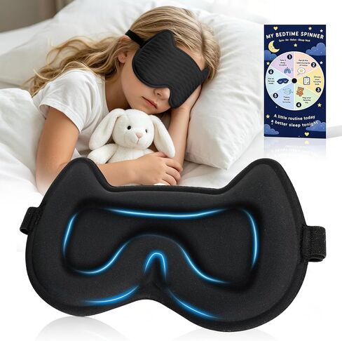 Kids Sleep Mask, 3D Contoured Kids Eye Mask for Sleeping, Adjustable Soft Memory Foam Sleep Mask, Blackout Travel Kid Sleeping Mask for Ages 5-15 Boys Girls Teens(Blue) in Saudi Arabia