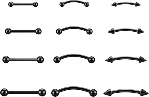 16G Septum Jewelry Nipple Rings Set 316L Stainless Steel Eyebrow Piercing Jewelry 12PCS Tongue Rings for Women Men Vertical Labret Lip Jewelry Rook Piercing Smiley Piercing Bridge Jewelry 6-12mm in Saudi Arabia