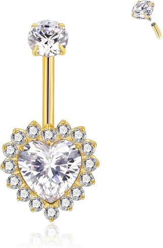 Lantine 14G Titanium Belly Button Rings Heart CZ Internal Threaded Curved Barbell Hypoallergenic Shiny Cute Navel Piercing Jewelry For Women 10mm in Kuwait