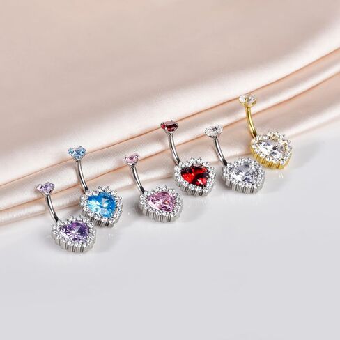 Lantine 14G Titanium Belly Button Rings Heart CZ Internal Threaded Curved Barbell Hypoallergenic Shiny Cute Navel Piercing Jewelry For Women 10mm in Kuwait