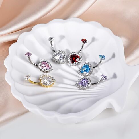 Lantine 14G Titanium Belly Button Rings Heart CZ Internal Threaded Curved Barbell Hypoallergenic Shiny Cute Navel Piercing Jewelry For Women 10mm in Kuwait