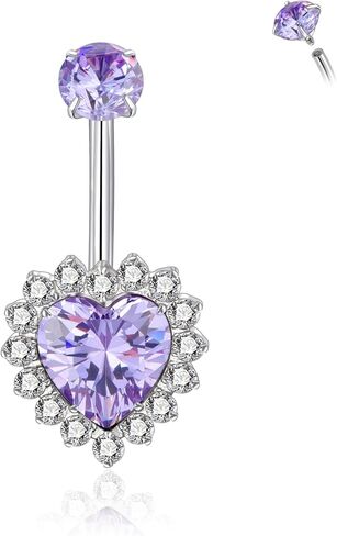 Lantine 14G Titanium Belly Button Rings Heart CZ Internal Threaded Curved Barbell Hypoallergenic Shiny Cute Navel Piercing Jewelry For Women 10mm in Kuwait