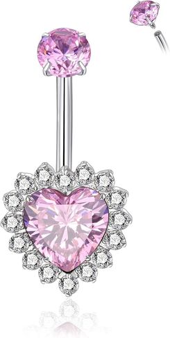 Lantine 14G Titanium Belly Button Rings Heart CZ Internal Threaded Curved Barbell Hypoallergenic Shiny Cute Navel Piercing Jewelry For Women 10mm in Kuwait