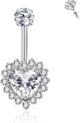 Lantine 14G Titanium Belly Button Rings Heart CZ Internal Threaded Curved Barbell Hypoallergenic Shiny Cute Navel Piercing Jewelry For Women 10mm in Kuwait