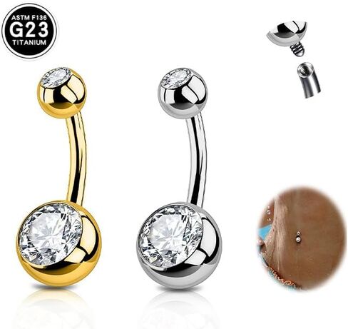 DJCIW 2PCS G23 Titanium Belly Button Rings 14G with Sparkling Cubic Zirconia Internally Threaded Navel Belly Piercing Curved Barbell Jewelry For Women Multiple Bar Lengths 6mm 8mm 10mm 12mm 14mm 16mm in Saudi Arabia