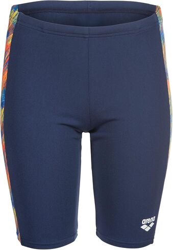 ARENA Performance Boys' Junior Draft Swim Jammer Youth Trunks Internal Drawstring Training Bathing Suit Regular Frequent Competitive Swimmer, Navy Blue/Orange Multi, US Size 6Y/24 in Kuwait