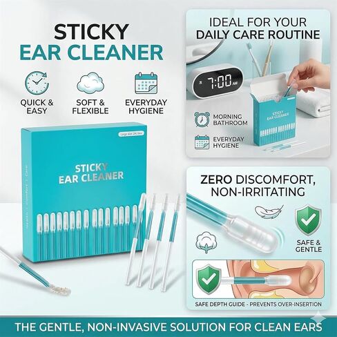 Sticky Ear Cleaning Stick for Adults, Sticky Cleaning Ear Stick, Gentle Earwax Removal Sticky Cleaner Stick for Safe Ear Cleaning 24Pcs in Kuwait