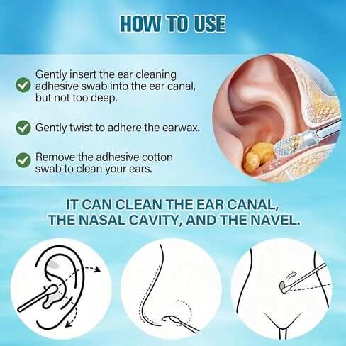 Sticky Ear Cleaning Stick for Adults, Sticky Cleaning Ear Stick, Gentle Earwax Removal Sticky Cleaner Stick for Safe Ear Cleaning 24Pcs in Kuwait